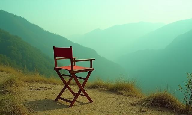 A director's chair set up on a scenic filming location in India, symbolizing opportunities.